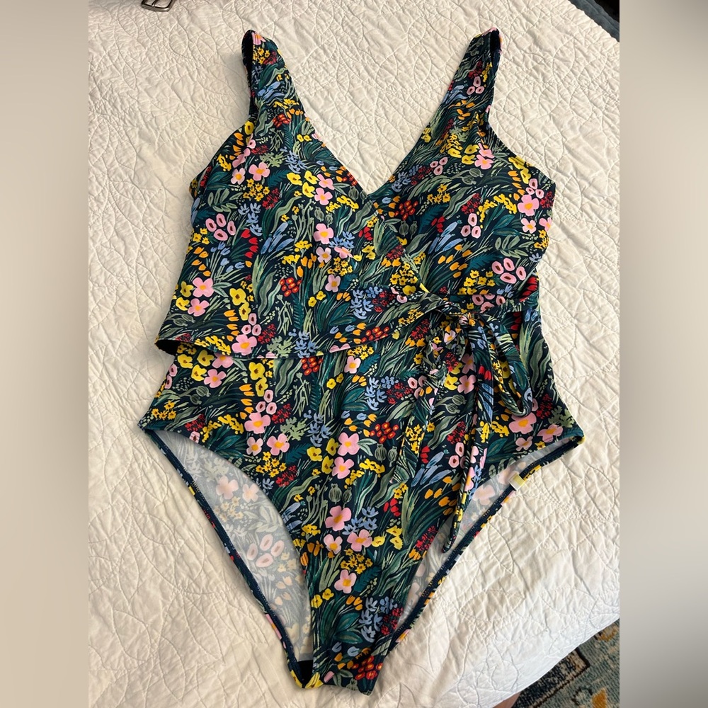 summersalt Floral Green Wrap One-Piece Swimsuit - Picture 2 of 8